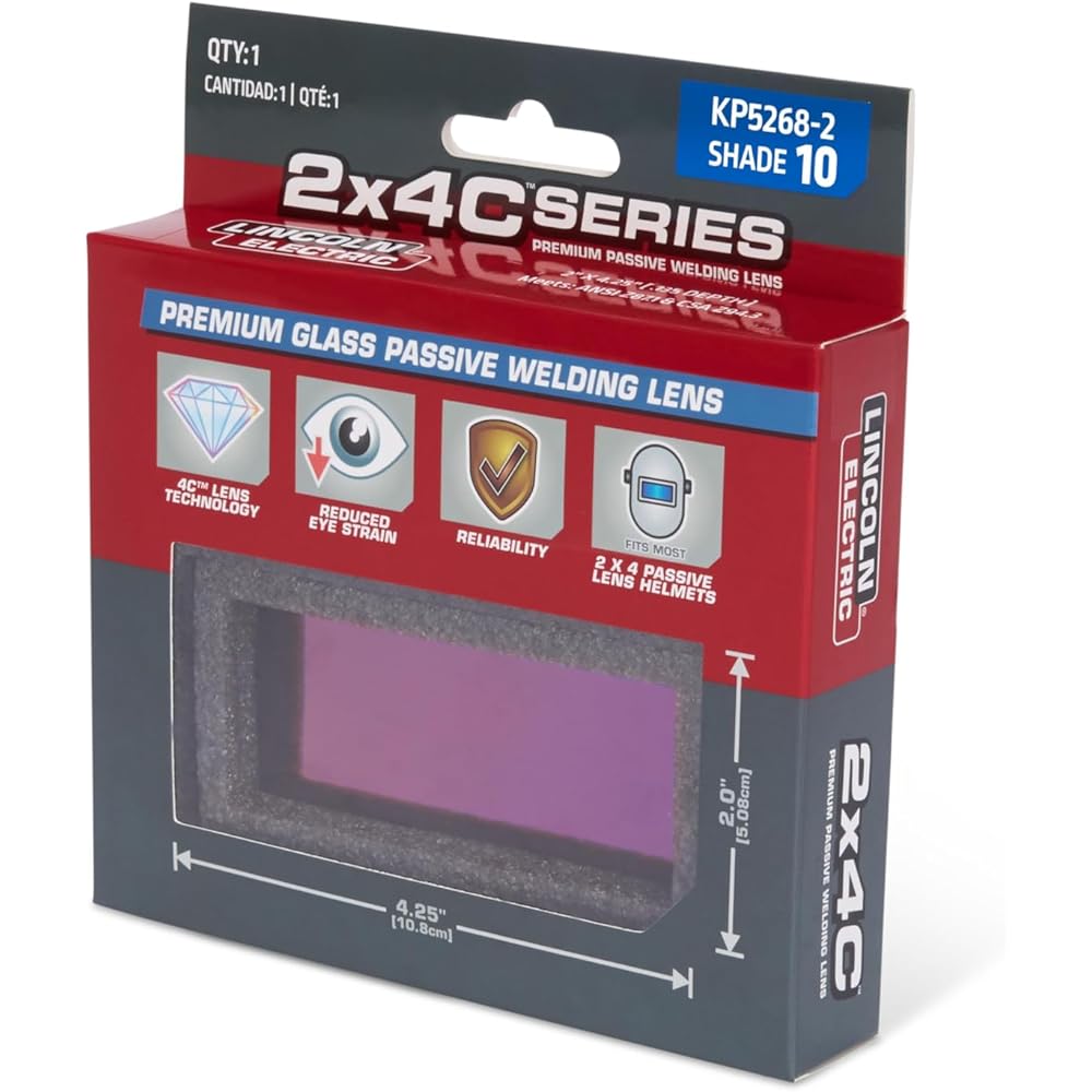 Lincoln Electric KP5268-2 2x4C® Series Premium Glass Passive Welding Lens Shade 10