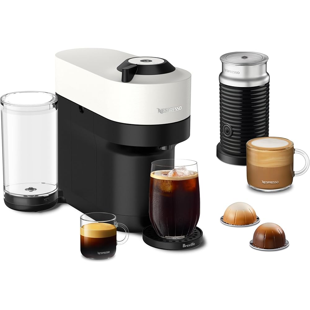 Nespresso Vertuo Pop+ Coffee and Espresso Maker by Breville with Milk Frother, Coconut White