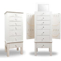 Hives and Honey Crystal Jewelry Armoire Modern White Storage Organizer with Divided Drawers and Necklace Hooks French-Inspired Design with Jewel-Like Pulls Anti-Tarnish Felt Lining