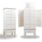 Hives and Honey Crystal Jewelry Armoire Modern White Storage Organizer with Divided Drawers and Necklace Hooks French-Inspired Design with Jewel-Like Pulls Anti-Tarnish Felt Lining