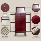 Hives and Honey Casey Fully Locking Jewelry Armoire – Wood Cabinet with Mirror, 7 Storage Drawers, Necklace Hooks, Anti-Tarnish Lining, Divided Compartments – Cherry