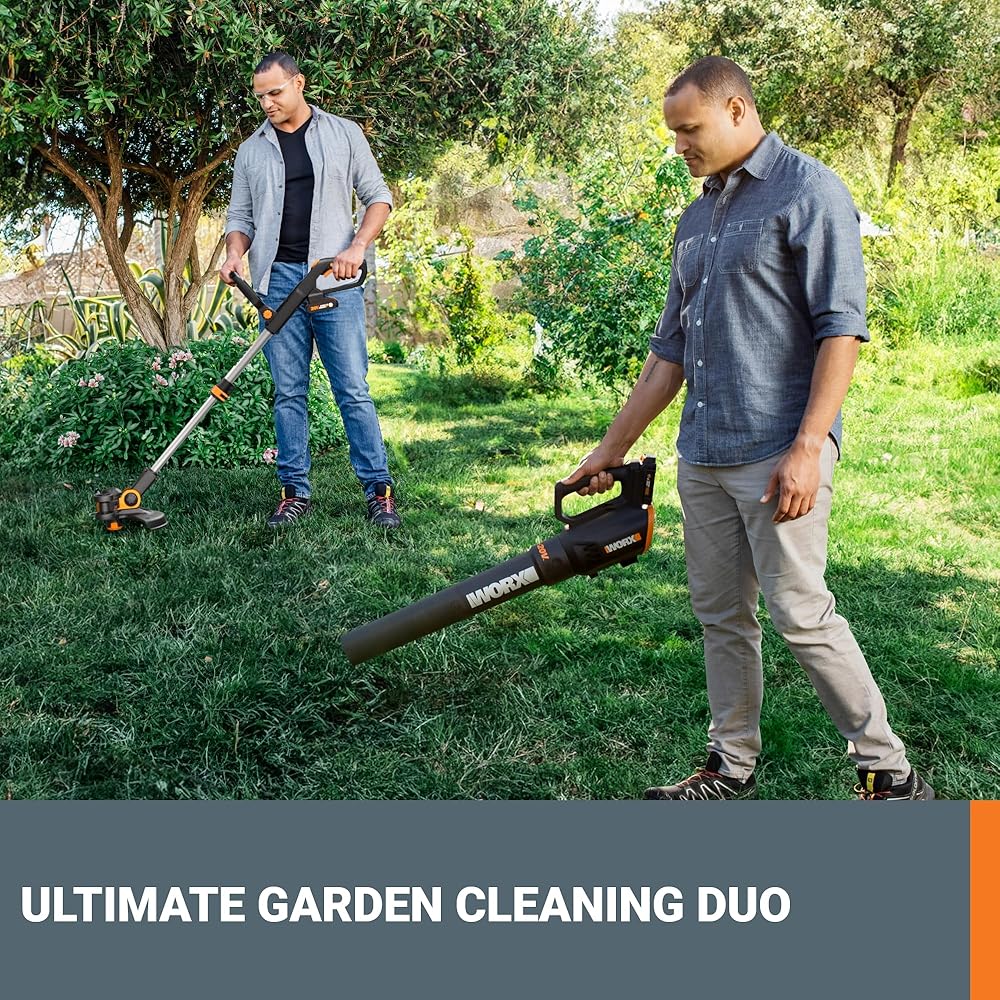 Worx 20V String Trimmer Cordless &amp; Edger 3.0 + Leaf Blower Cordless with Battery and Charger Turbine, Black and Orange