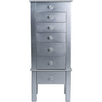 Hives and Honey Crystal, 6 Felt-Lined Drawers, Side Necklace Hooks, Built-in Mirror, Cord Port, Elegant Beaded Trim, Jewel Knobs, Storage Organizer Jewelry Armoire, 38″ H x 16″ W x 12″ D, Silver