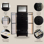 Hives and Honey Porsha Jewelry Armoire Modern 7-Drawer Locking Cabinet with Shutter Doors and Brass Handles, Charcoal