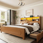 Queen Bed Frame with Headboard and Storage,4 Drawers,Brown