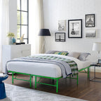 Horizon Queen Bed Frame In Green - Replaces Box Spring - Folding Metal Mattress Bed Frame