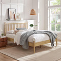 Zane King Size Spindle Bed in Light Oak – Solid Wood Platform Bed Frame with Headboard, No Box Spring Needed