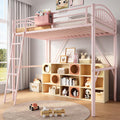 Twin Loft Bed with Convertible Ladder & Storage Bag,Safety Guardrails, Pink