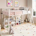 Twin Size Metal Low Loft Bed, CPC Safety Certified, White
