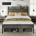 Full Size Metal Bed Frame with Charging Station
