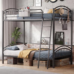 Bunk Bed Twin Over Twin Metal Bunkbeds with Bedside Caddy, Convertible Ladder&Flat Rungs Space Saving Loft Bed for Adult&Teen