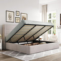King Size Lift Up Hydraulic Storage Bed Frame Light Beige