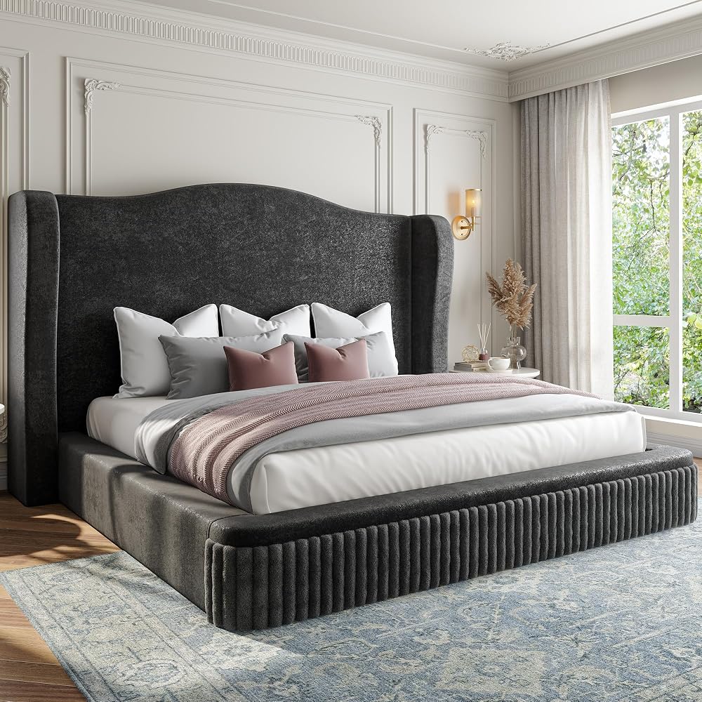 49" Cloud Bed Frame King Size with Tall Wingback Headboard