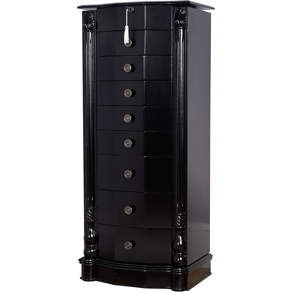 Hives and Honey Roman Jewelry Armoire Locking Jewelry Storage Organizer, Black