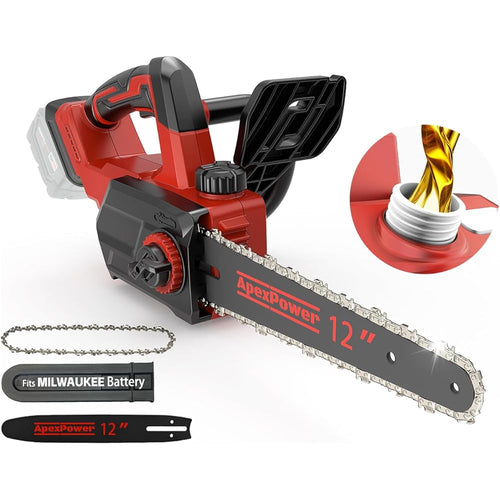 12 Inch Brushless Electric Chainsaw Cordless, for Milwaukee M18 Battery,44.3 FT/S Powerful Cutting Heavy Duty Chain Saw, Auto Oiler Low Kickback Battery Powered Chainsaw for Tree Trimming Wood Cutting