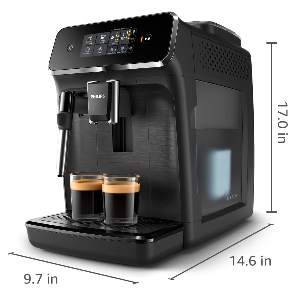 Philips 2200 Series Fully Automatic Espresso Machine, Classic Milk Frother, 2 Coffee Varieties, Intuitive Touch Display, 100% Ceramic Grinder, AquaClean Filter, Aroma Seal, Black (EP2220/14)