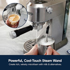 De'Longhi Dedica Duo Compact Espresso Machine Cold Brew Coffee Maker with Milk Frother Wandfor Espresso, Hot &amp; Iced Coffee, Cappuccinos, Lattes &amp; Home Barista Brewing, Stainless Steel
