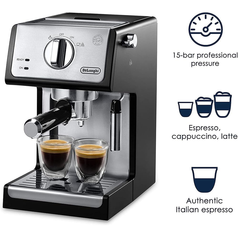 De'Longhi 15-Bar Pump Espresso Machine with Milk Frother &amp; Temperature Control Compact Barista Coffee Maker Kit for Espresso, Latte, Cappuccino &amp; Iced Coffee, Easy to Clean Design