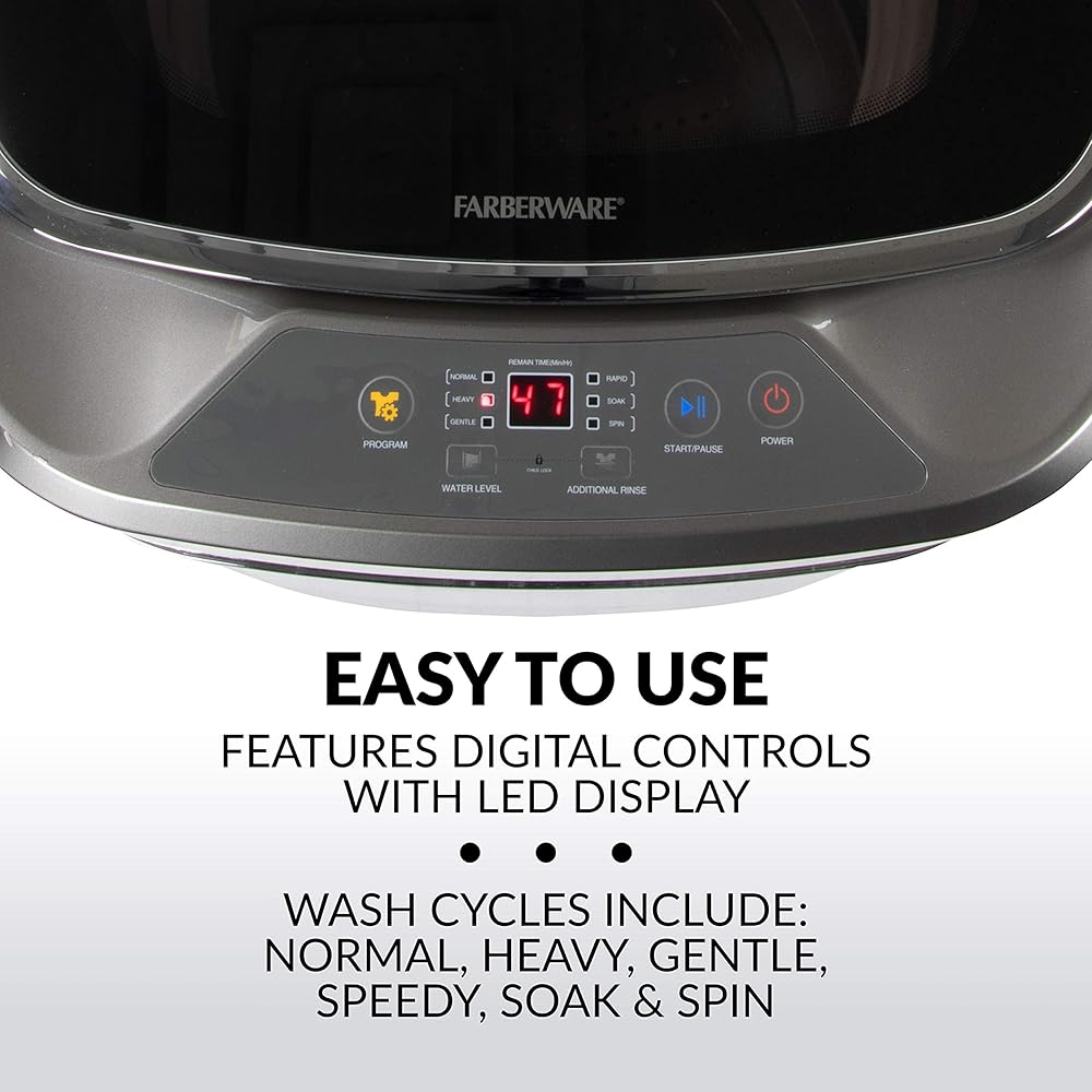 Farberware Professional FCW10BSCWHA 1.0 Cu. Ft. Portable Clothes Washer with 7-lb Load Capacity, Silver &amp; Chrome