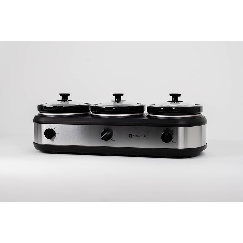 CULINARY CHEF SC3105-SS, Slow Cooker, Buffet Server 3 Pot, Food Warmer Stainless