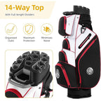 Shopsource Golf Bag, 14 Way Top Golf Cart Bag with Full-Length Dividers, Cart Golf Bag for Men Women, Golf Club Bags with Ergonomic Padded Strap, Zippered Pockets, Rain Hood Black Red and White