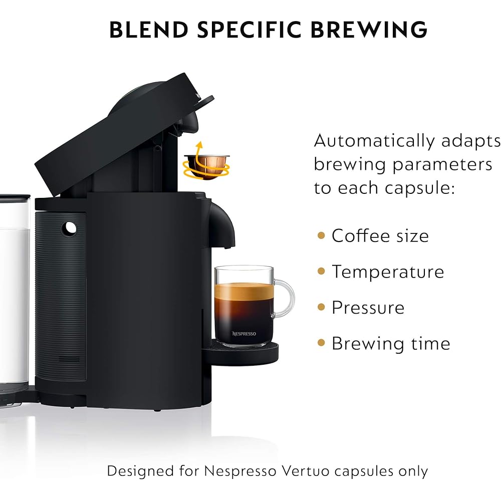 Nespresso Vertuo Plus Deluxe Coffee and Espresso Maker by De'Longhi, Matte Black with Aeroccino Milk Frother