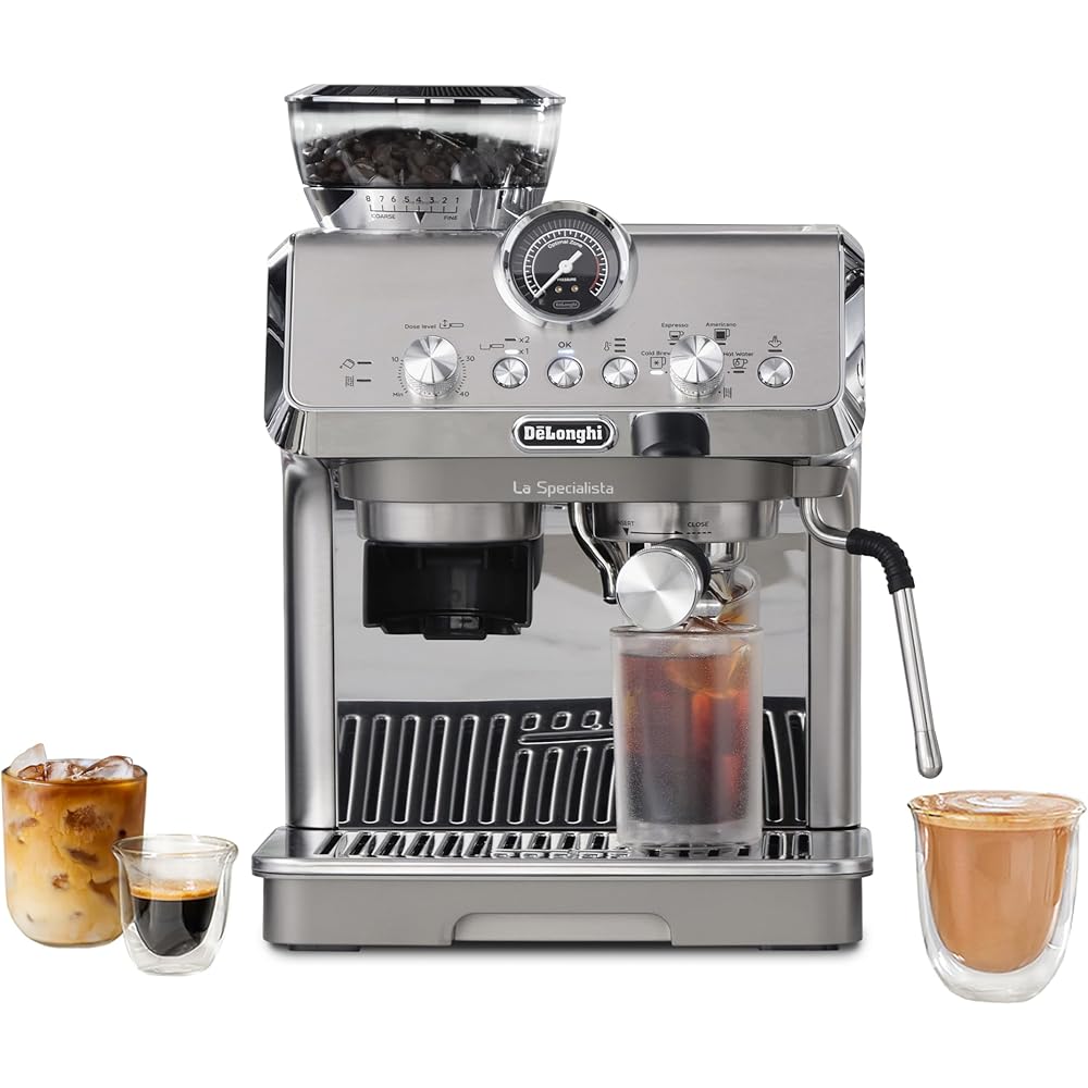 De'Longhi La Specialista Arte Evo Espresso Machine Compact Cold Brew Coffee Maker with Grinder, Milk Steam Wand/Frother &amp; Tamping Tools Home Barista Kit for Lattes, Cappuccinos, Iced Coffee