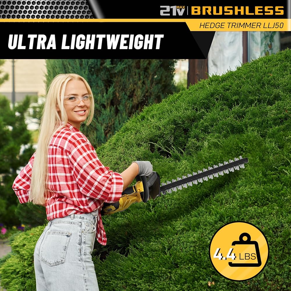 Hedge Trimmer Cordless(Battery &amp; Charger Included), Electric Handheld Bush Shrub Trimmer, 22'' Edge Trimmer with 3/4'' Cutting Capacity &amp; 3000RPM &amp; BRUSHLESS, Compatible with Extension Pole, 4.4LBS