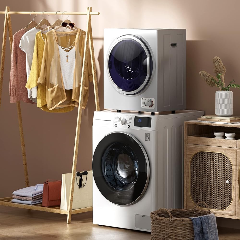 COSTWAY GT-10222US-SL-FPCY, 110V Electric Portable Clothes Stainless Steel Tub, Panel Downside Easy Control for 4 Automatic Drying Mode Compact Laundry Dryer, Silver