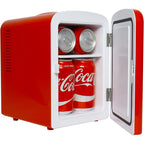 Coca-Cola Classic Coke Bottle 4L Mini Fridge w/ 12V DC and 110V AC Cords, 6 Can Portable Cooler, Personal Travel Refrigerator for Snacks Lunch Drinks Cosmetics, Desk Home Office Dorm, Red