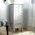 Hives and Honey Crystal, 6 Felt-Lined Drawers, Side Necklace Hooks, Built-in Mirror, Cord Port, Elegant Beaded Trim, Jewel Knobs, Storage Organizer Jewelry Armoire, 38″ H x 16″ W x 12″ D, Silver