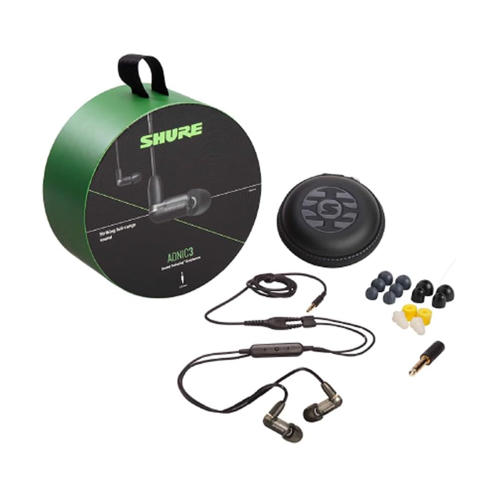 Shure AONIC 3 Wired Sound Isolating Earbuds, Clear Sound, Single Driver with BassPort, Secure in-Ear Fit, Detachable Cable, Durable Quality, Compatible with Apple &amp; Android Devices Black