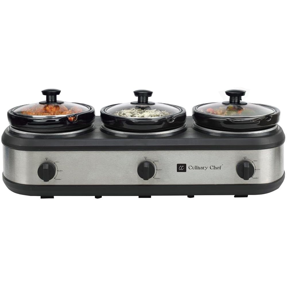 CULINARY CHEF SC3105-SS, Slow Cooker, Buffet Server 3 Pot, Food Warmer Stainless