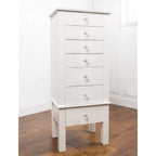 Hives and Honey Crystal Jewelry Armoire Modern White Storage Organizer with Divided Drawers and Necklace Hooks French-Inspired Design with Jewel-Like Pulls Anti-Tarnish Felt Lining