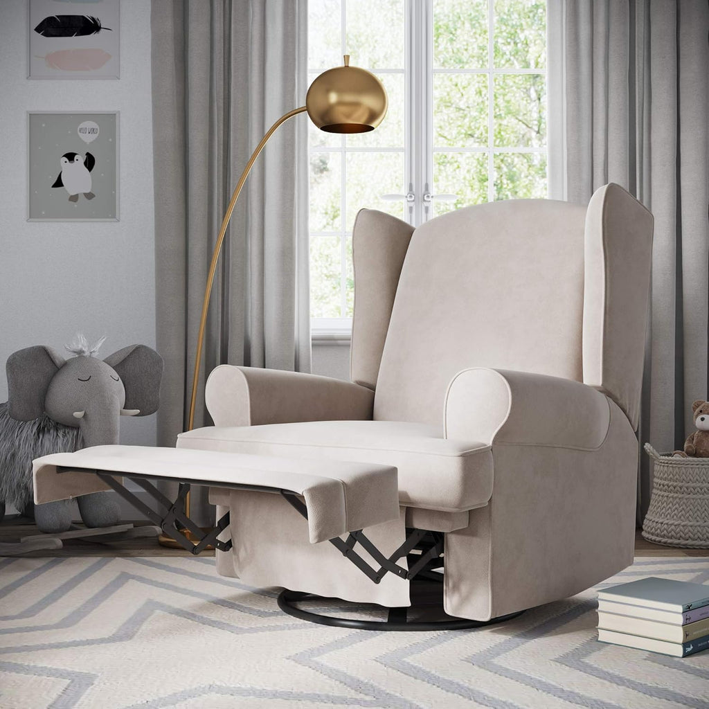 Storkcraft Serenity Glider Recliner Nursery Chair with USB Charging Port (Ivory) – Premium Upholstered Nursery Glider Recliner with Manual Recline Function, Dual USB Charging