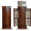Hives and Honey Noel Standing Jewelry Armoire Cabinet, Locking Organizer with Flip Top Mirror, 2 Side Doors, 7 Drawers, Jewelry Chest for Necklaces, Earrings, Bracelets, Walnut