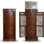 Hives and Honey Noel Standing Jewelry Armoire Cabinet, Locking Organizer with Flip Top Mirror, 2 Side Doors, 7 Drawers, Jewelry Chest for Necklaces, Earrings, Bracelets, Walnut