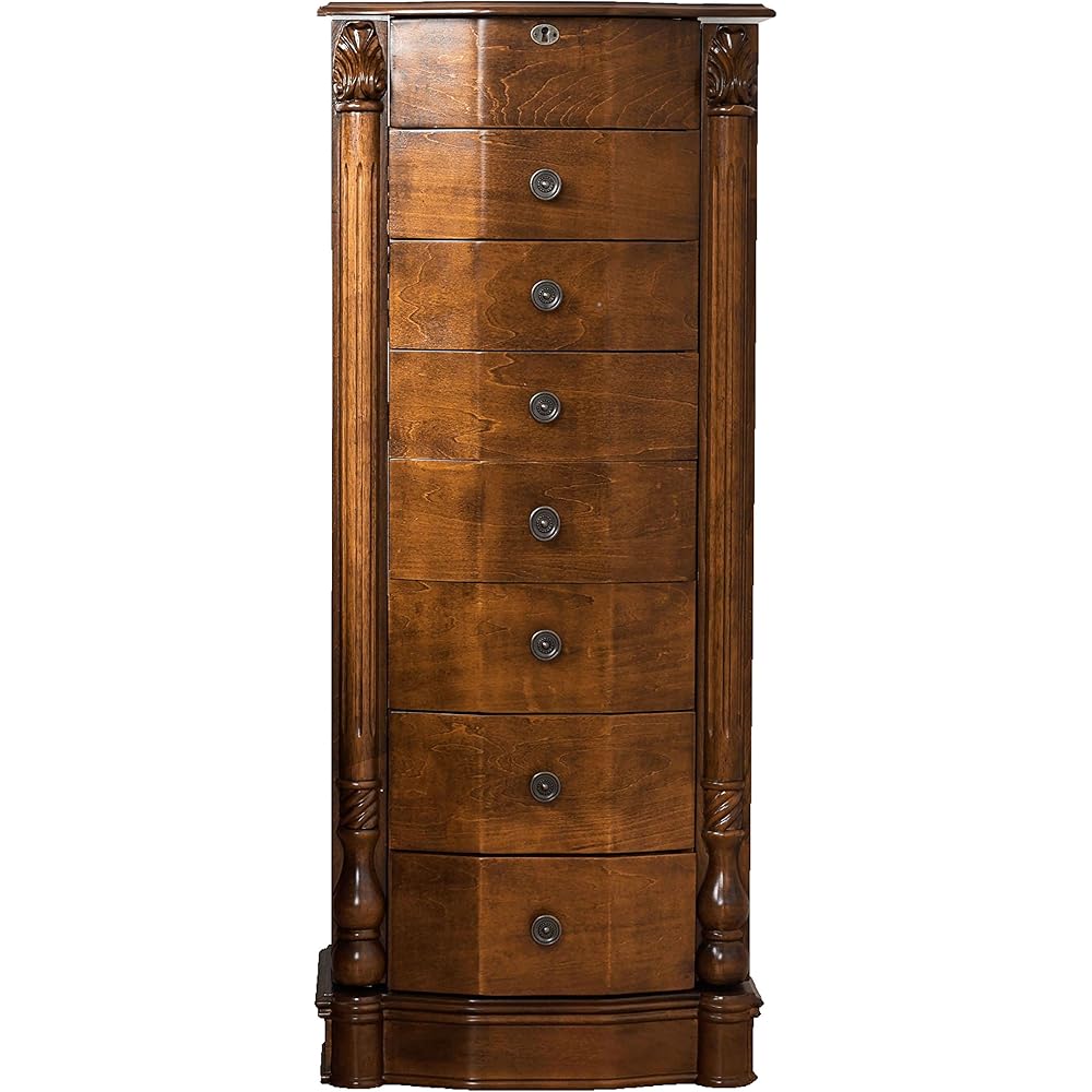 Hives and Honey Annette Standing Jewelry Armoire, Locking Jewelry Cabinet, 7 Drawers, Necklace Hooks, Mirror, Secure Storage, Dual-Sided Doors, Handcrafted Antique Finish, Elegant Organizer, Walnut