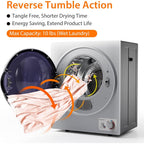 COSTWAY GT-10222US-SL-FPCY, 110V Electric Portable Clothes Stainless Steel Tub, Panel Downside Easy Control for 4 Automatic Drying Mode Compact Laundry Dryer, Silver