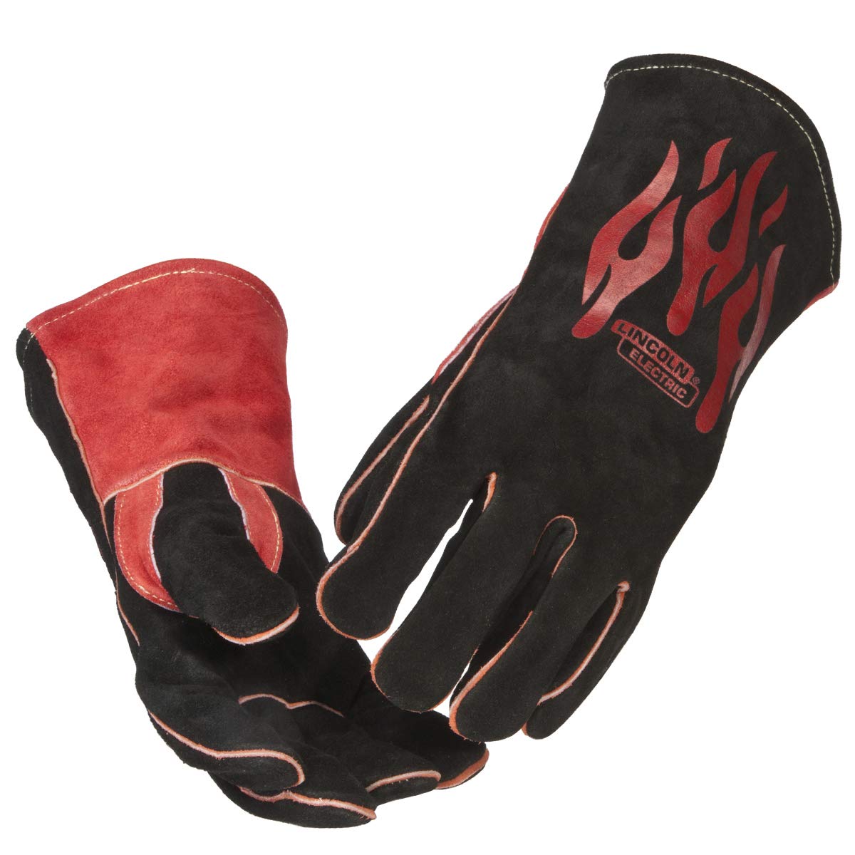 Lincoln Electric Viking 3350 Hot Rodders™ Welding Helmet, Large &amp; Traditional MIG/Stick Welding Gloves | 14" Lined Leather | Kevlar Stitching | K2979-ALL, Black, Red