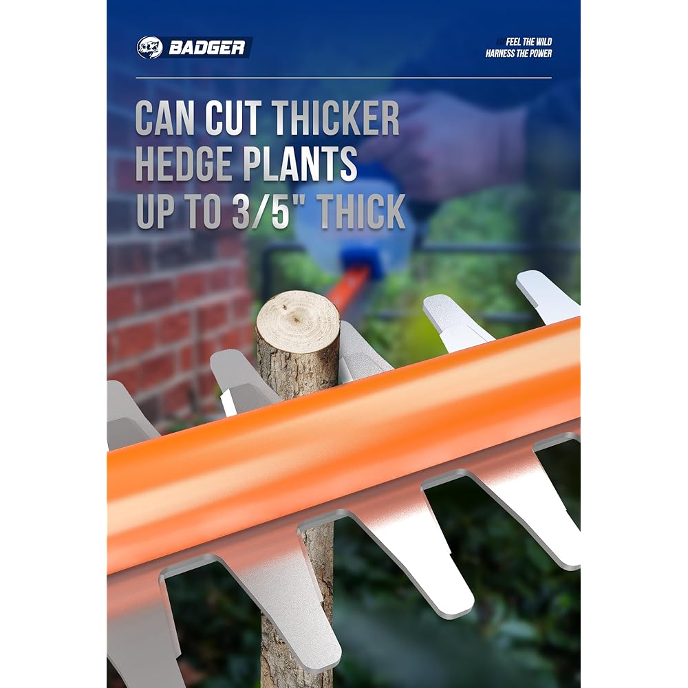 WILD BADGER POWER 20v Hedge Trimmer Upgrated, 22" Cordless with Guard &amp; Bumper, Lightweight, Powerful, 2.0AH Battery and Charger Included
