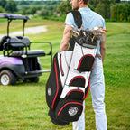 Shopsource Golf Bag, 14 Way Top Golf Cart Bag with Full-Length Dividers, Cart Golf Bag for Men Women, Golf Club Bags with Ergonomic Padded Strap, Zippered Pockets, Rain Hood Black Red and White