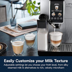 De'Longhi Dinamica Plus Fully Automatic Espresso Machine Brew Personalized Coffee for up to 4 User Profiles, 24+ Recipes, Built in Grinder &amp; Automatic Milk Steam Wand with 3 Frother Modes