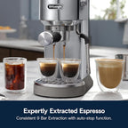 De'Longhi Dedica Duo Compact Espresso Machine Cold Brew Coffee Maker with Milk Frother Wandfor Espresso, Hot &amp; Iced Coffee, Cappuccinos, Lattes &amp; Home Barista Brewing, Stainless Steel