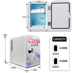 Coors Light 4L Portable Mini Fridge with 12V DC and 110V AC Cords, 6 Can Personal Cooler for Beer, Snacks, Lunch, Drinks, Desk Accessory for Home, Office, Bar, Dorm, Travel, Gray