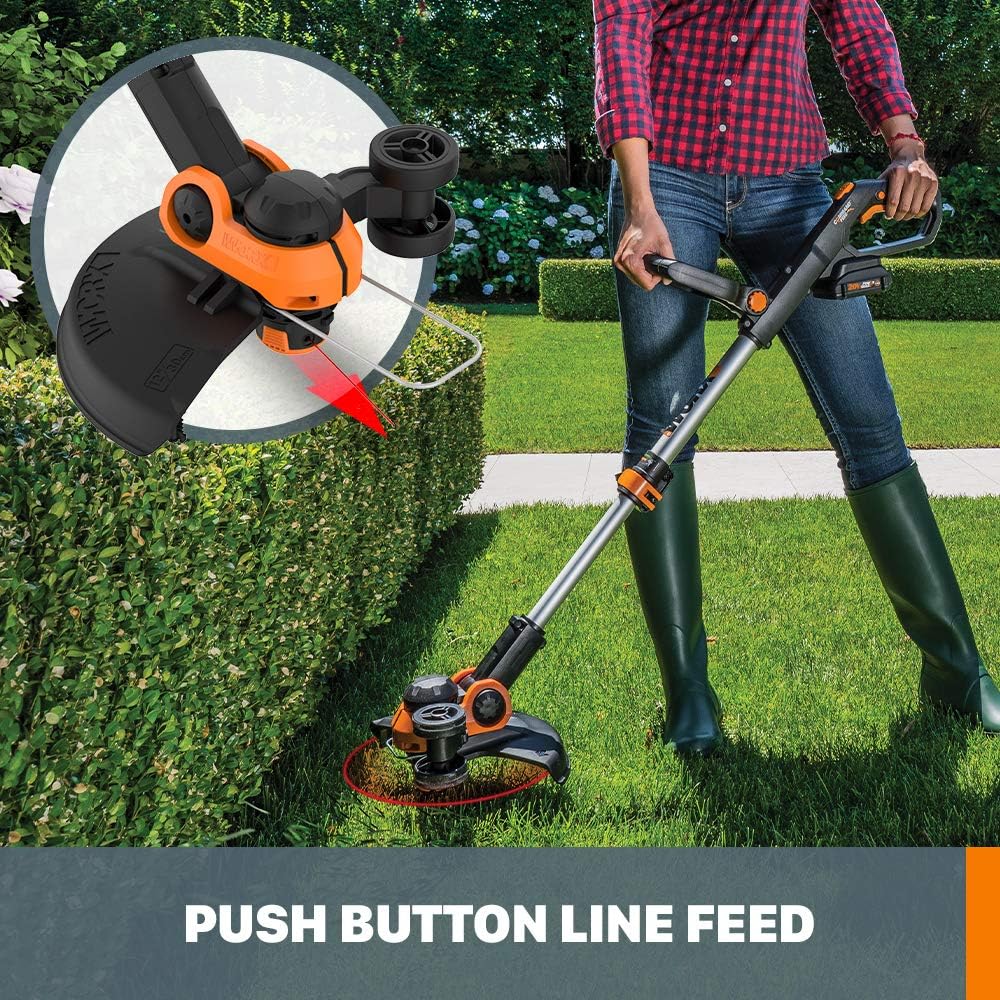 Worx 20V String Trimmer Cordless &amp; Edger 3.0 + Leaf Blower Cordless with Battery and Charger Turbine, Black and Orange