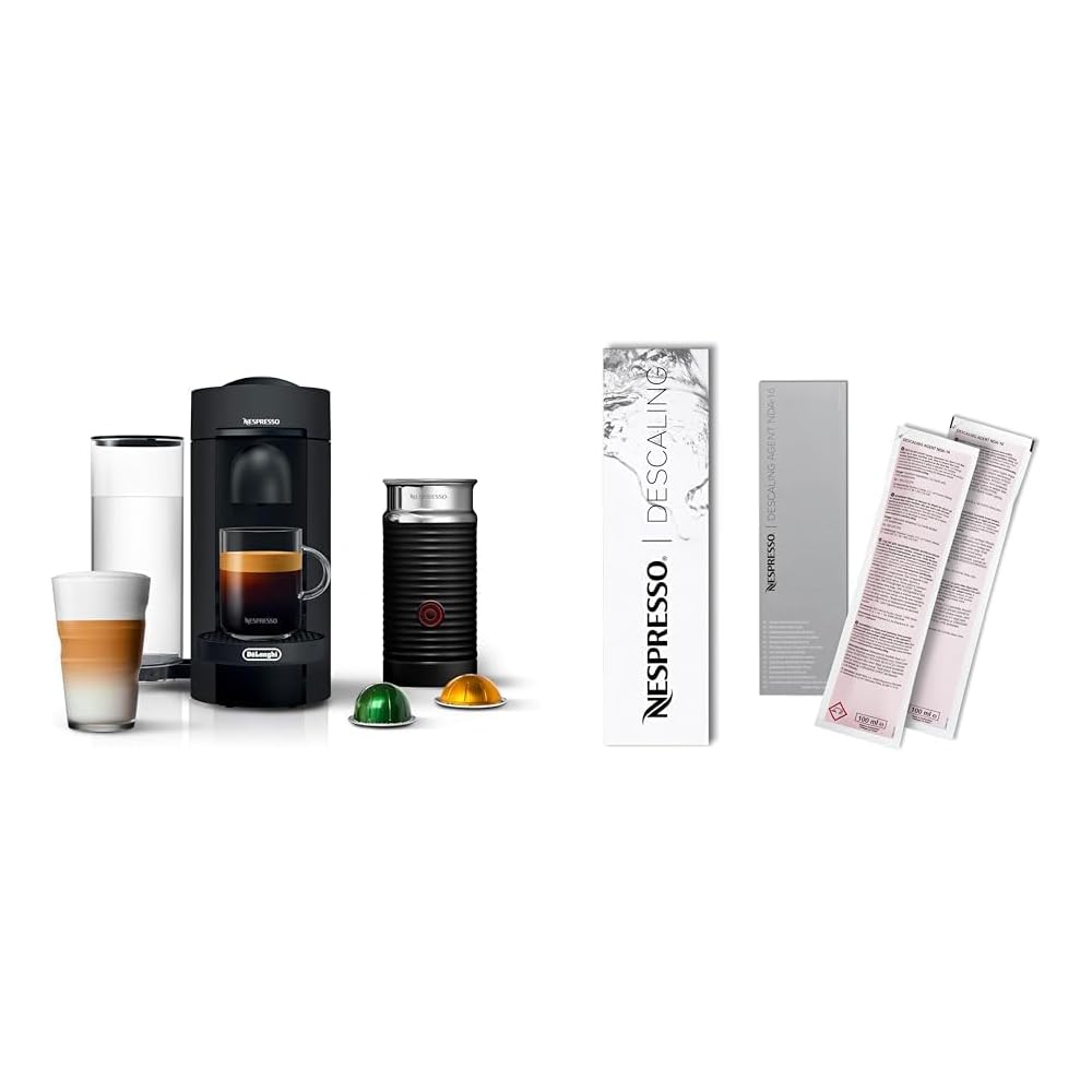 De'Longhi Nespresso Vertuo Plus Deluxe Coffee and Espresso Maker, Matte Black with Aeroccino Milk Frother + Nespresso Descaling Kit