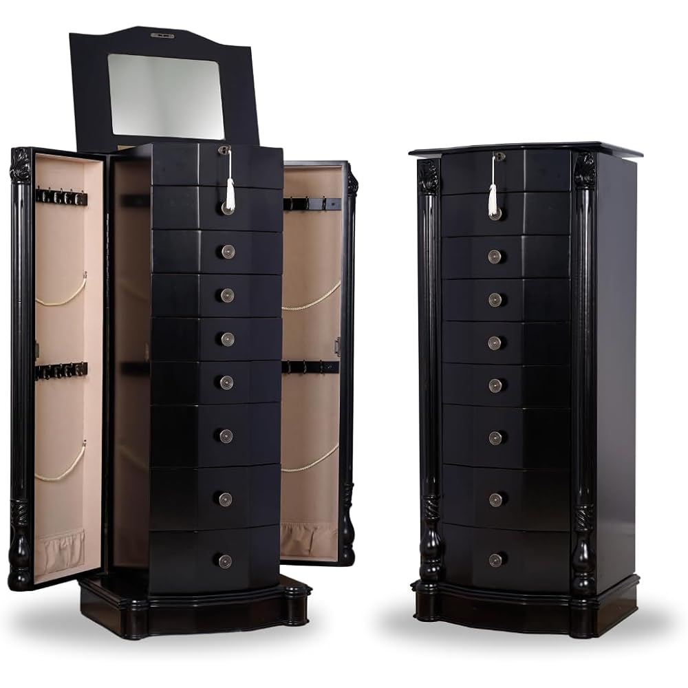 Hives and Honey Roman Jewelry Armoire Locking Jewelry Storage Organizer, Black