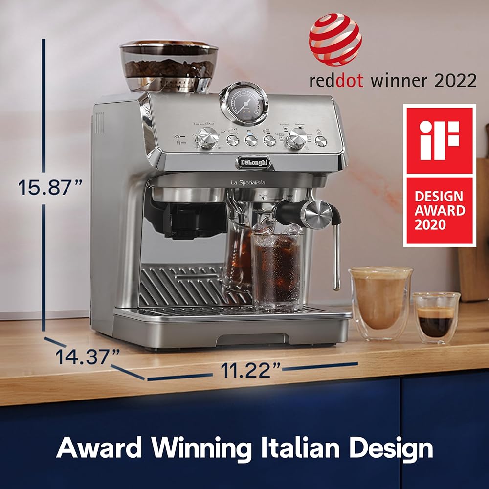 De'Longhi La Specialista Arte Evo Espresso Machine Compact Cold Brew Coffee Maker with Grinder, Milk Steam Wand/Frother &amp; Tamping Tools Home Barista Kit for Lattes, Cappuccinos, Iced Coffee