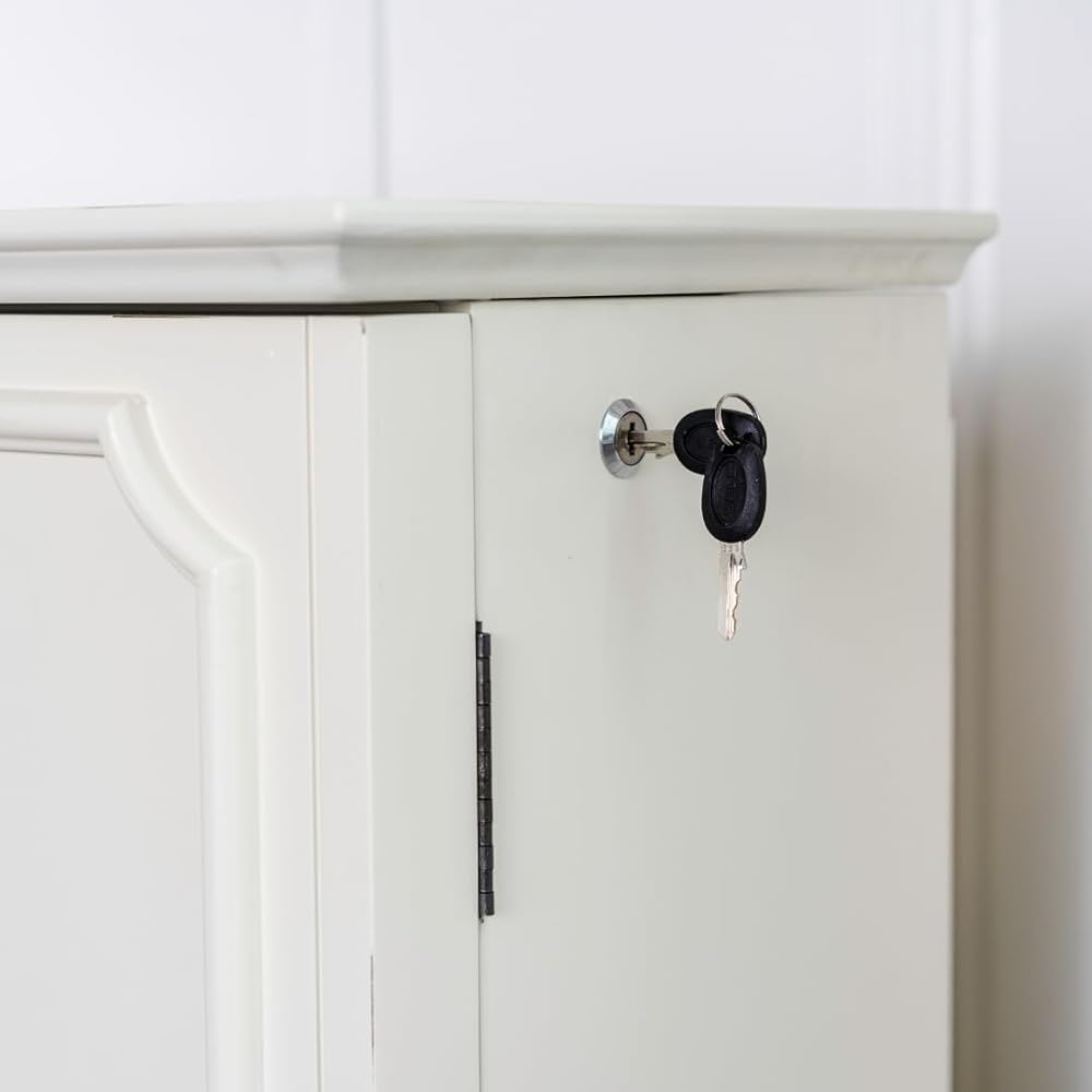 Hives and Honey Carson Fully Locking Jewelry Armoire – Wood Cabinet with Mirror, 7 Storage Drawers, Necklace Hooks, Anti-Tarnish Lining, Divided Compartments – White